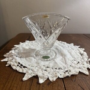 Stuart Crystal Glass Fan Pattern‎ Vase Marked Made In England